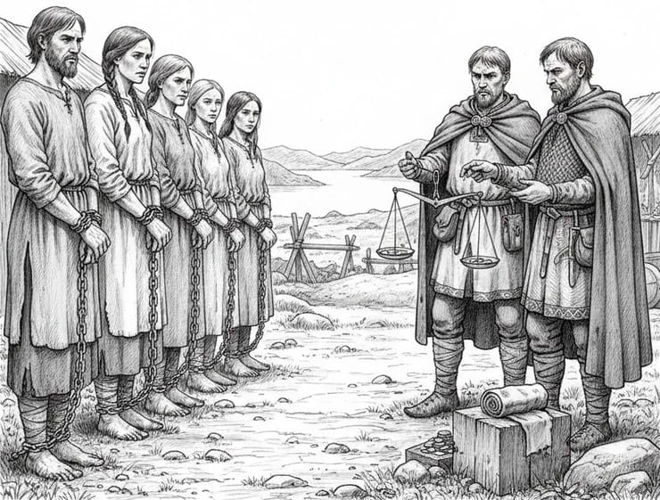 Captives as part of Viking Age trade during the weighing of silver