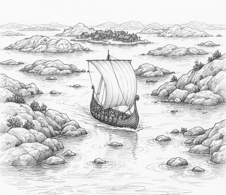 Kaupang - a protected Viking trade harbor among islands, dangerous for outsiders and safe for those who knew the route