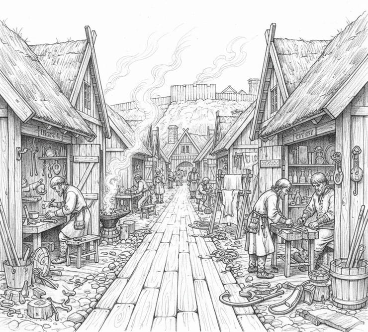 Hedeby - a Viking trading town protected by the Danewirke rampart, where commerce operated under authority and control